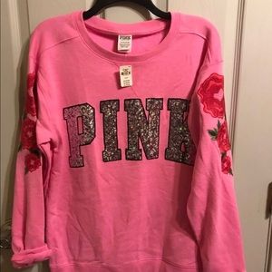 BNWT Vs pink bling sweatshirt w/flower